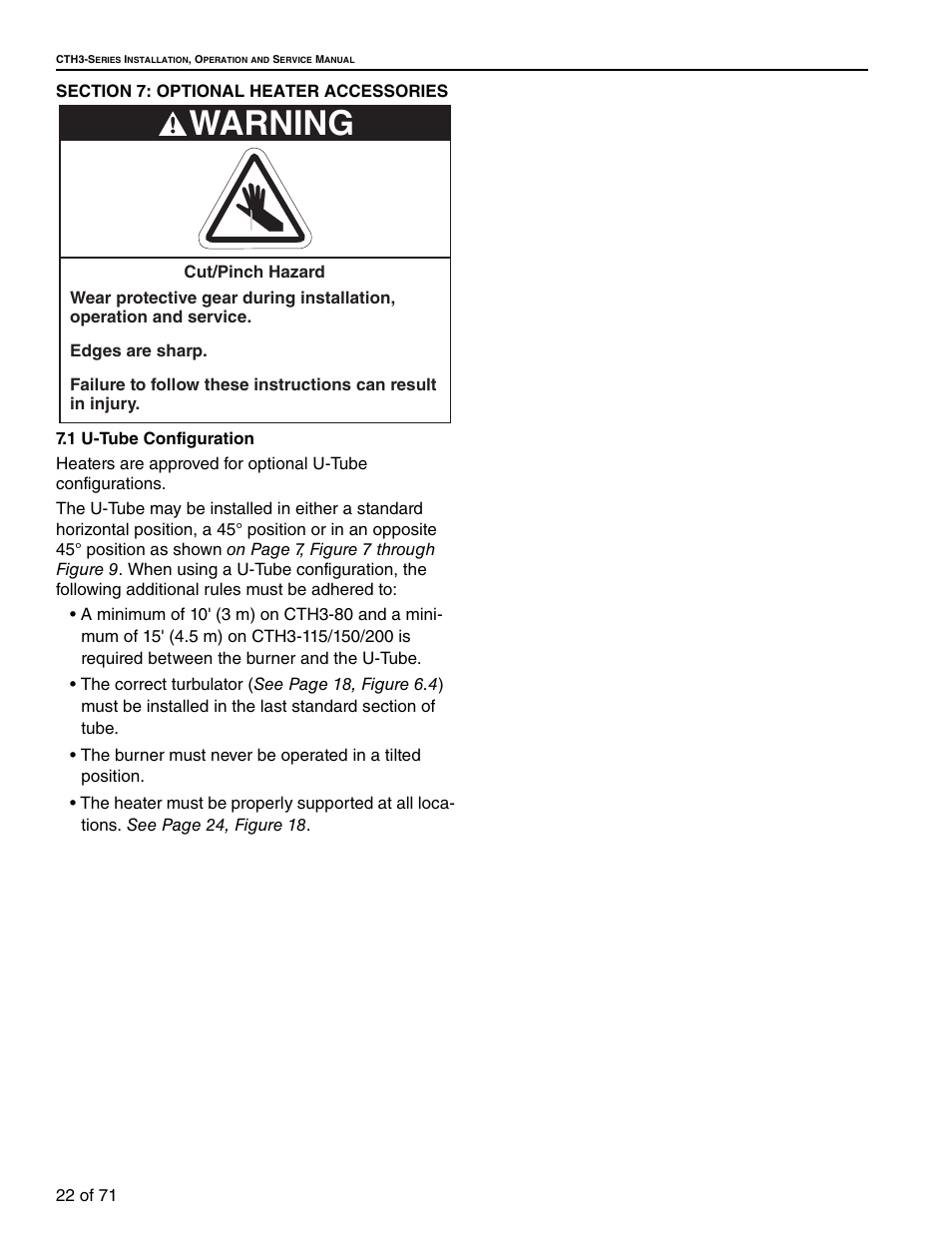 Section 7: optional heater accessories, 1 u-tube configuration, Warning | RG CTH3-150 User Manual | Page 28 / 82