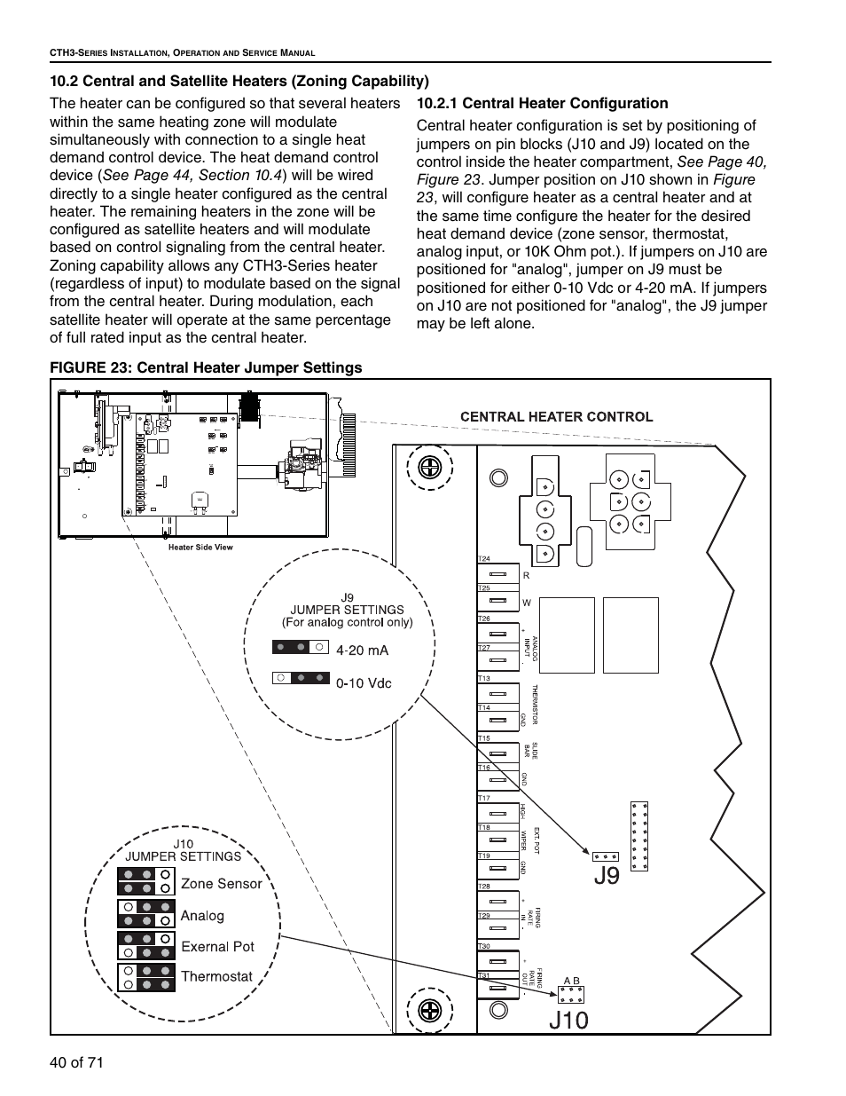 Figure 23: central heater jumper settings, 40, section 10.2 | RG CTH3-150 User Manual | Page 46 / 82