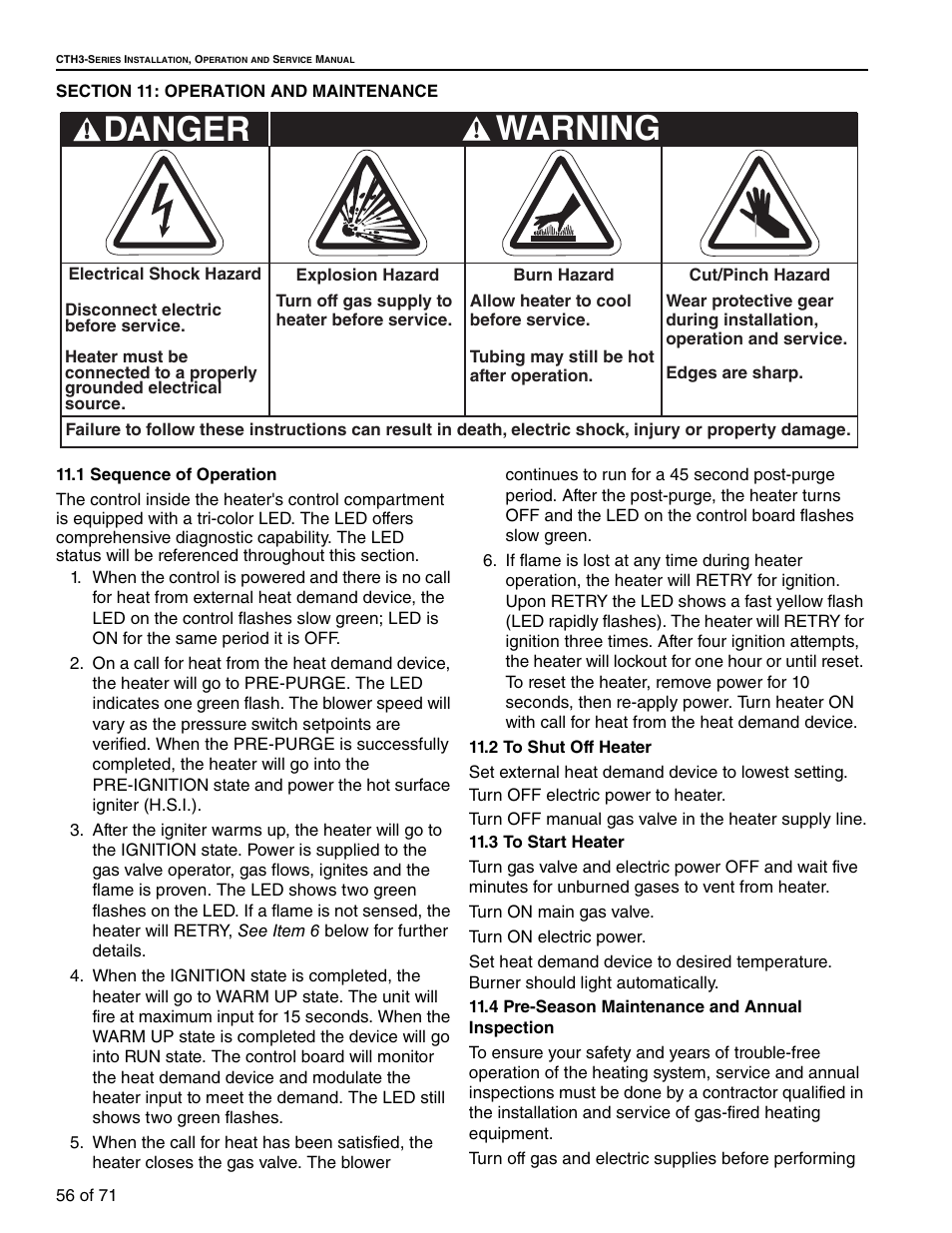Section 11: operation and maintenance, Warning, Danger | RG CTH3-150 User Manual | Page 62 / 82
