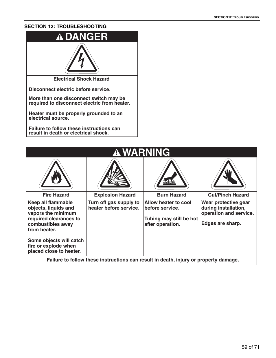 Section 12: troubleshooting, Danger, Warning | RG CTH3-150 User Manual | Page 65 / 82
