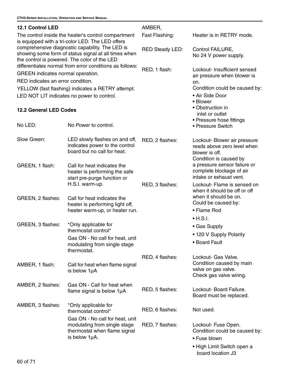 1 control led 12.2 general led codes | RG CTH3-150 User Manual | Page 66 / 82