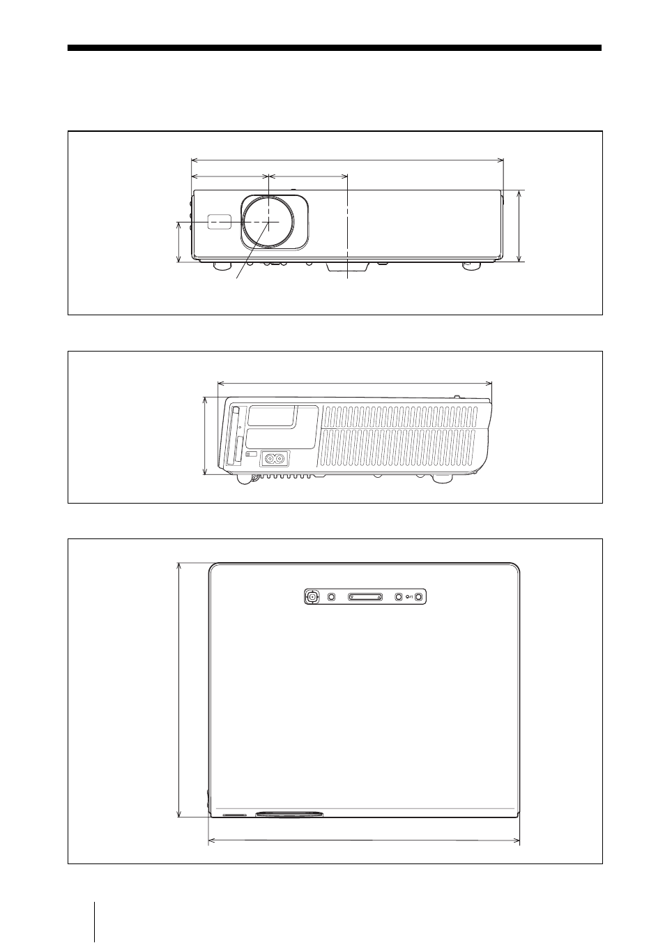 Dimensions, Avant côté gauche haut, Unité : mm (pouce) | Centre de l’objectif centre du projecteur | Sony VPL-CX70 User Manual | Page 114 / 176