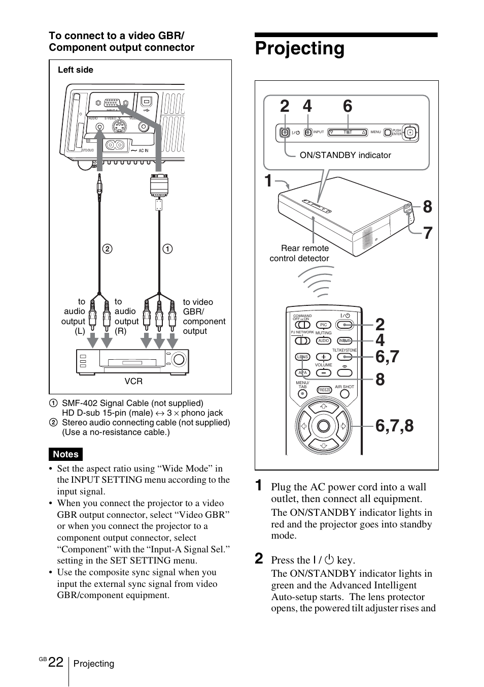 Projecting, Press the i | Sony VPL-CX70 User Manual | Page 22 / 176