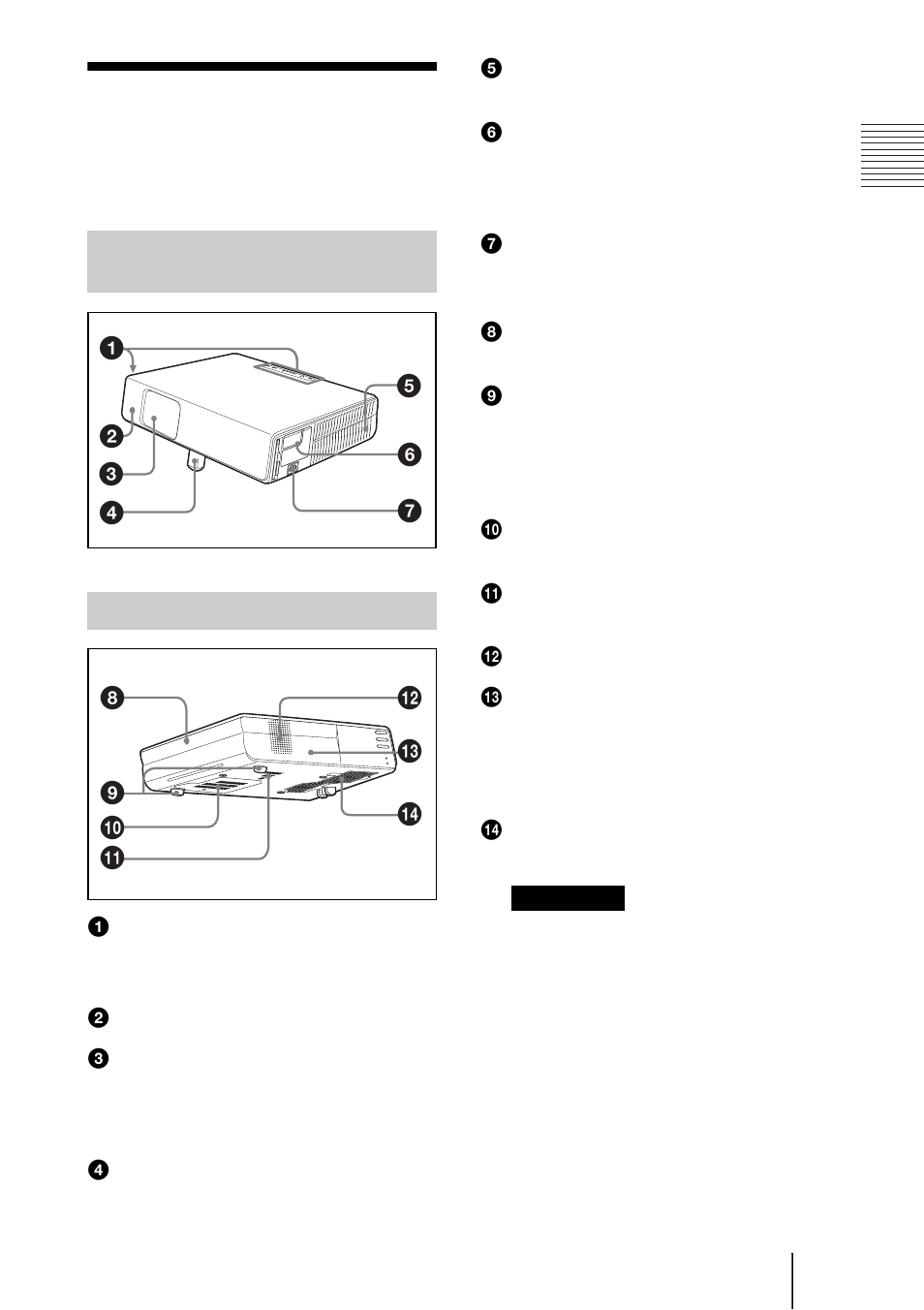 Emplacement et fonction des commandes, Face supérieure/avant/gauche, Face arrière/droite/inférieure | Sony VPL-CX70 User Manual | Page 69 / 176