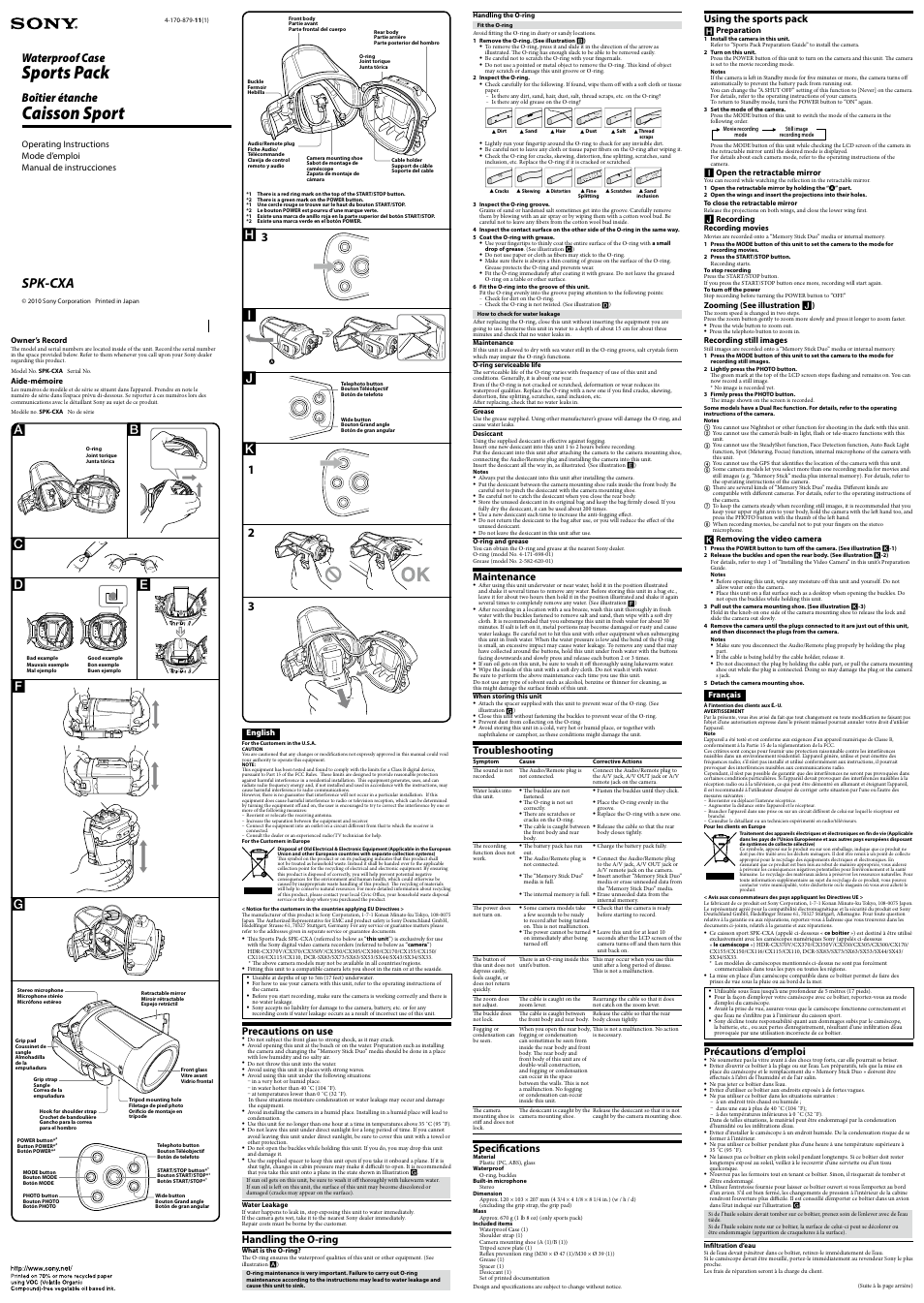 Sony SPK-CXA User Manual | 2 pages