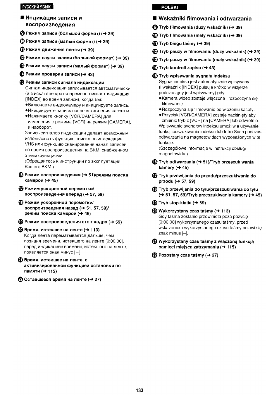 Индикации записи и воспроизведения, Wskazniki filmowania i odtwarzania | Panasonic NV-RX70EE User Manual | Page 123 / 132