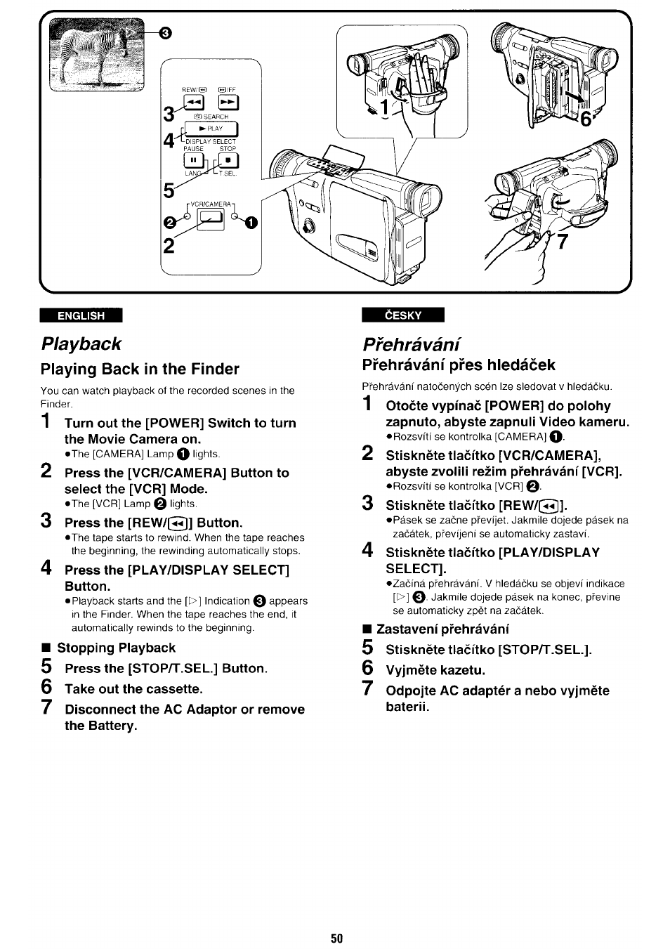 Pfehravani, Prehravani pres hledacek, V- v | Playback | Panasonic NV-RX70EE User Manual | Page 47 / 132