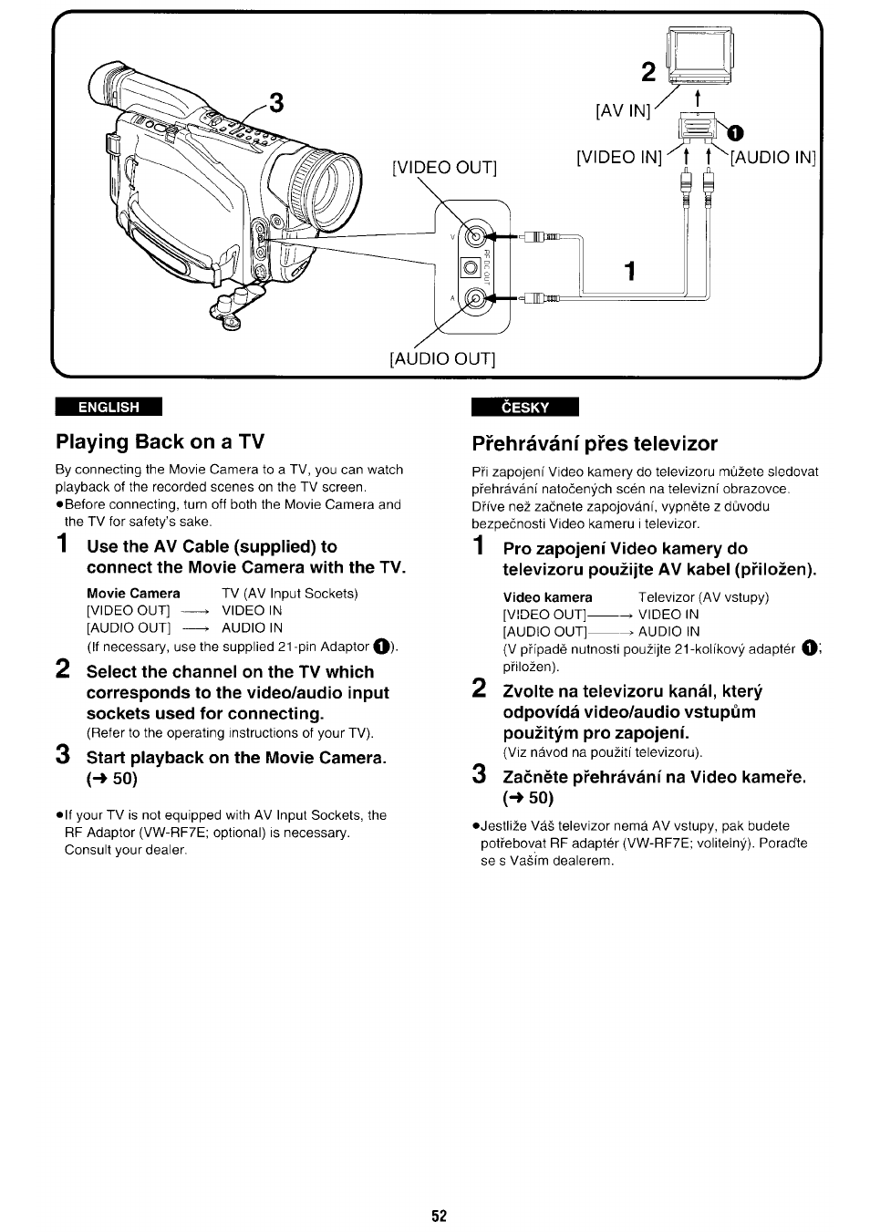 Playing back on a tv, Pfehravani pres televizor | Panasonic NV-RX70EE User Manual | Page 49 / 132