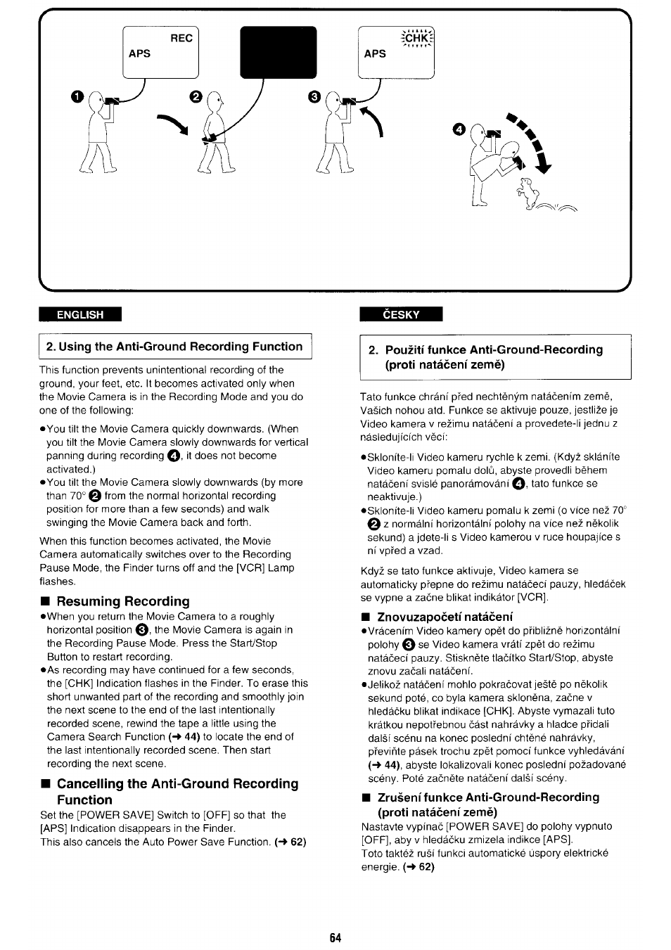 Resuming recording, Cancelling the anti-ground recording function, Znovuzapoceti natácení | Panasonic NV-RX70EE User Manual | Page 61 / 132