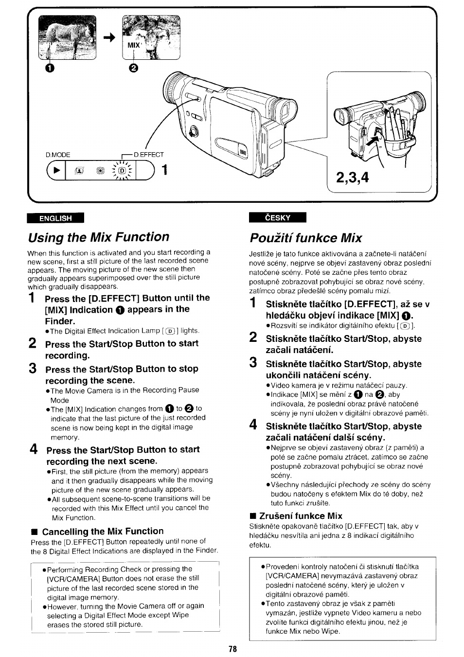 English, Using the mix function, Pouziti funkce mix | Panasonic NV-RX70EE User Manual | Page 75 / 132