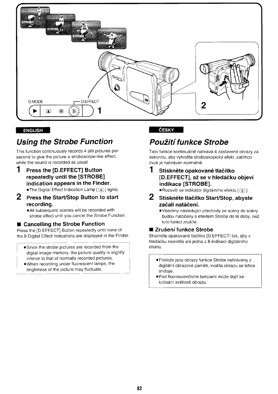 Using the strobe function, Pouziti funkce strobe | Panasonic NV-RX70EE User Manual | Page 79 / 132
