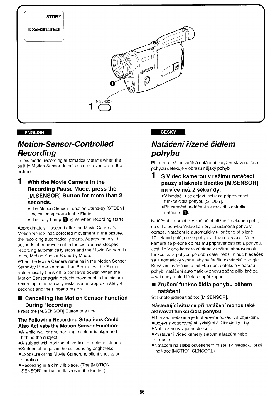 Motion-sensor-controlled, Recording, Nataceni rizene cidlem pohybu | Motion-sensor-controlled recording | Panasonic NV-RX70EE User Manual | Page 83 / 132