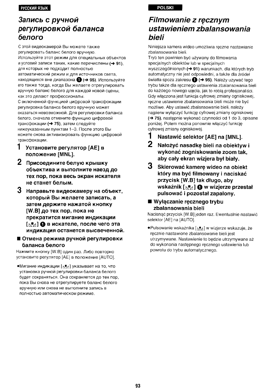 Запись с ручной регулировкой баланса белого | Panasonic NV-RX70EE User Manual | Page 88 / 132