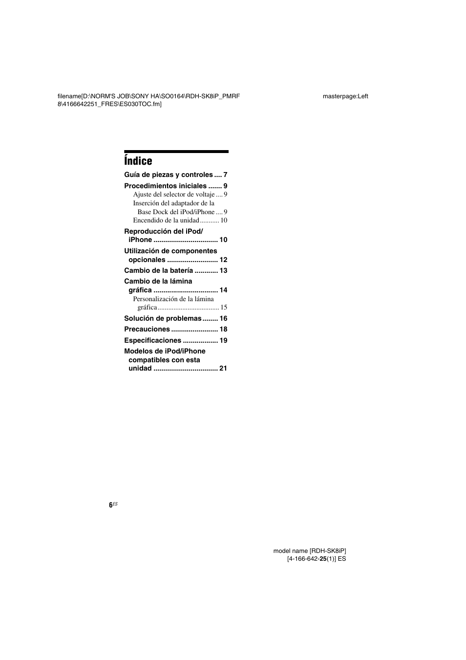 Índice | Sony RDH-SK8iP User Manual | Page 26 / 44