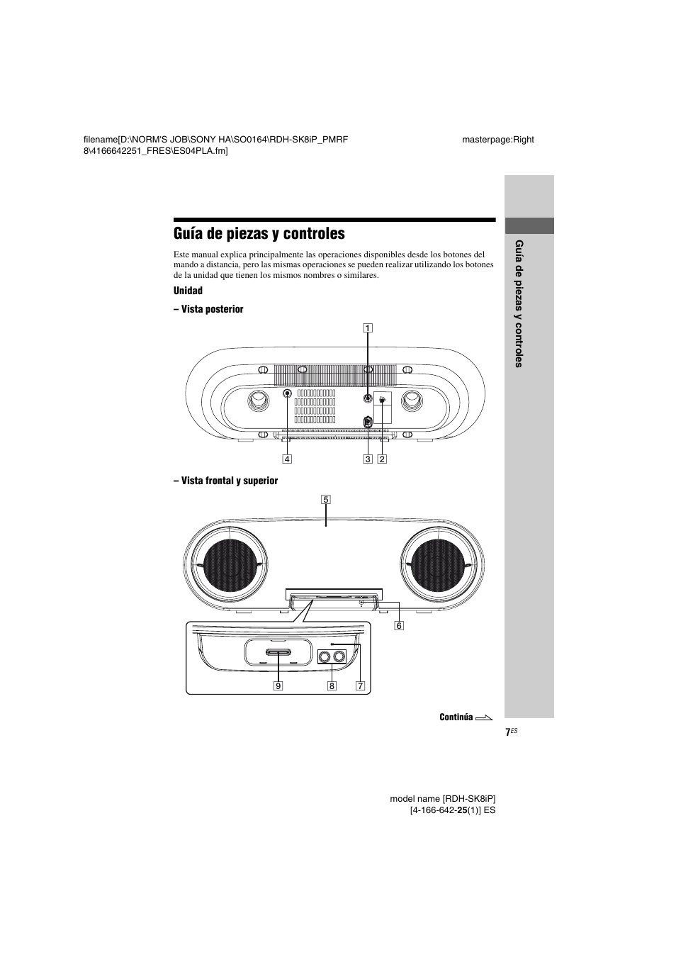 Guía de piezas y controles | Sony RDH-SK8iP User Manual | Page 27 / 44