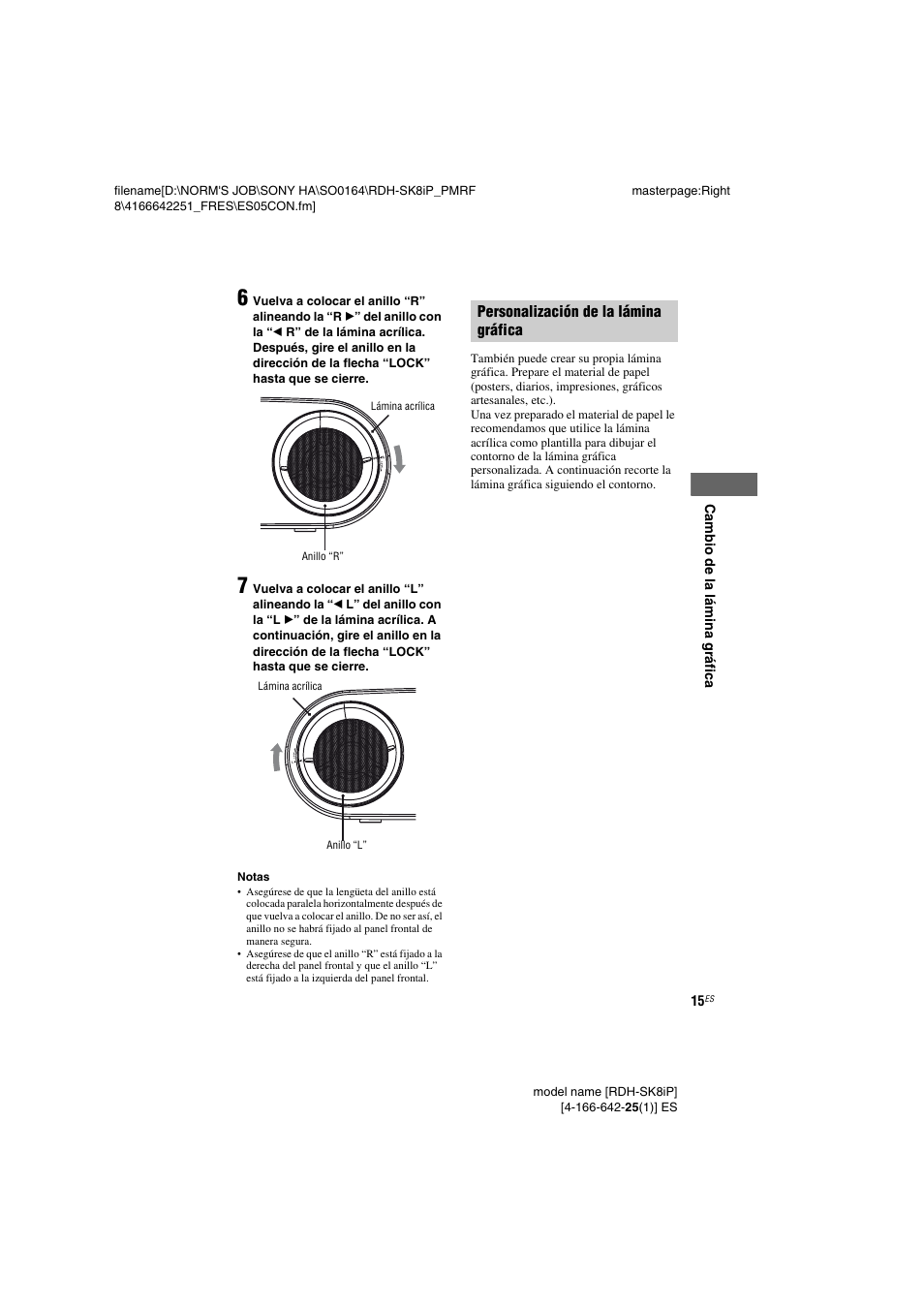 Personalización de la lámina, Gráfica | Sony RDH-SK8iP User Manual | Page 35 / 44