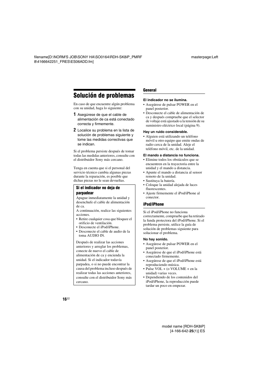 Solución de problemas | Sony RDH-SK8iP User Manual | Page 36 / 44