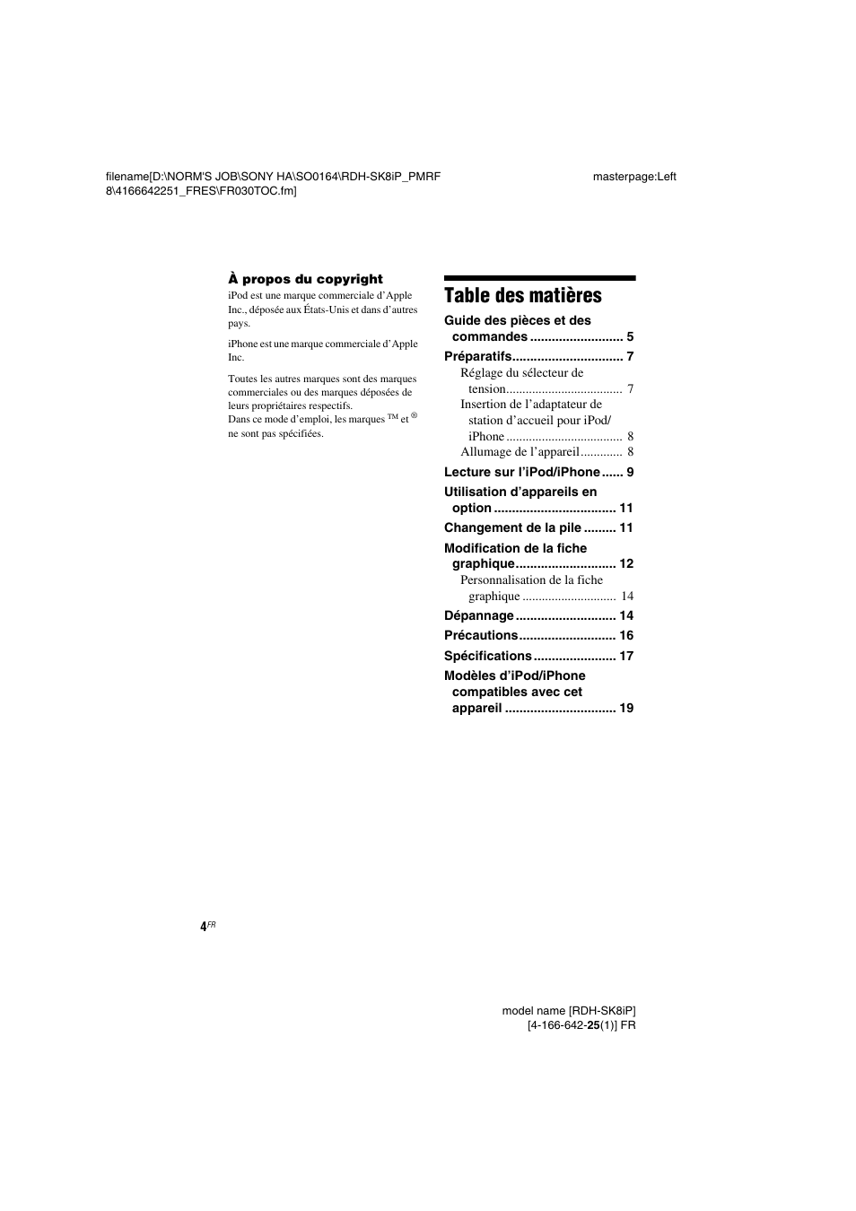 Sony RDH-SK8iP User Manual | Page 4 / 44