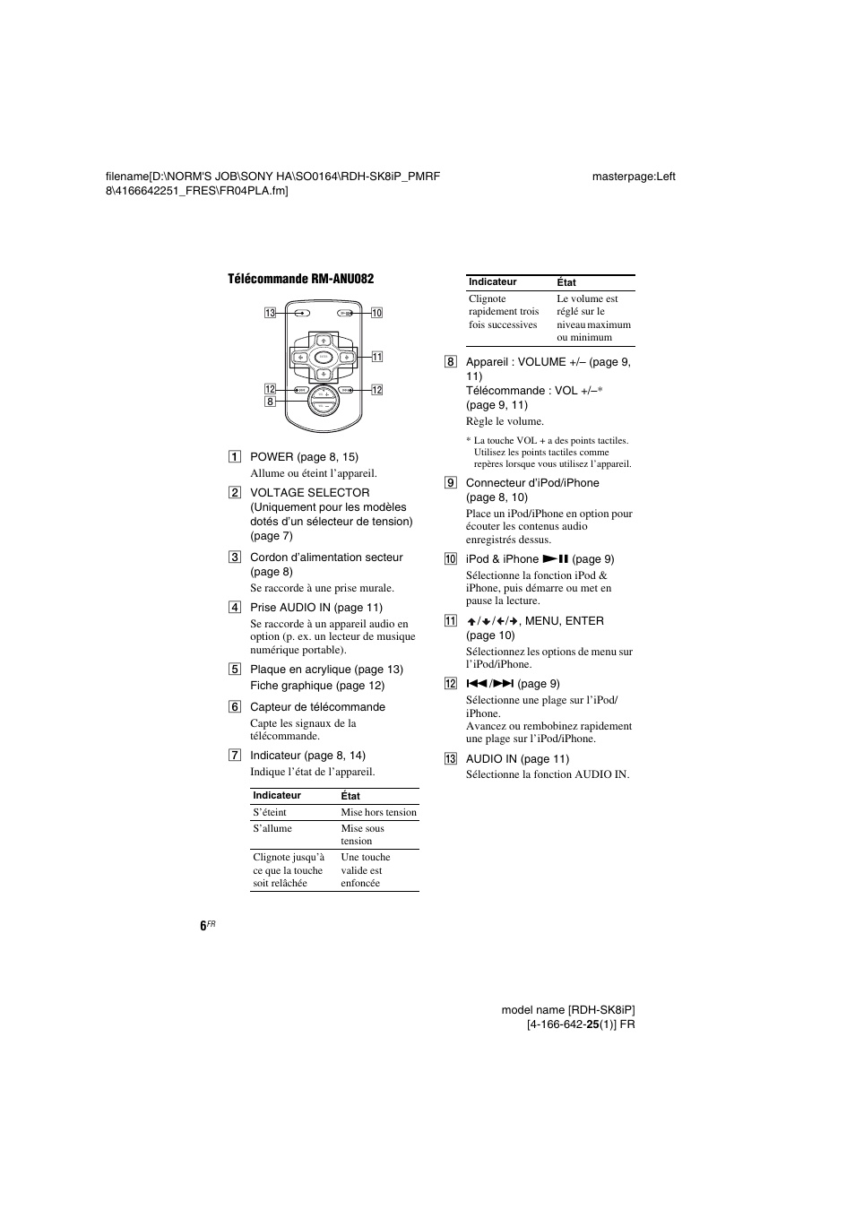 Sony RDH-SK8iP User Manual | Page 6 / 44