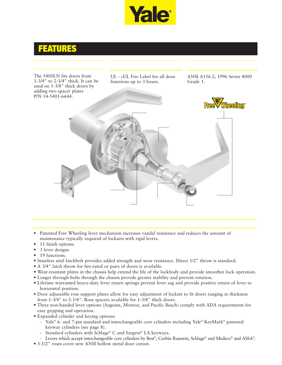 Features | Assa 5400LN SERIES User Manual | Page 3 / 16
