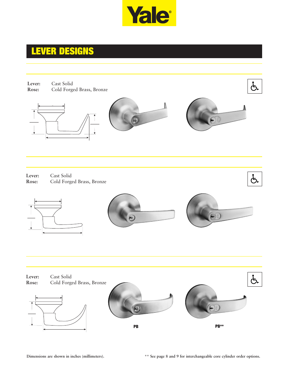 Lever designs | Assa 5400LN SERIES User Manual | Page 4 / 16