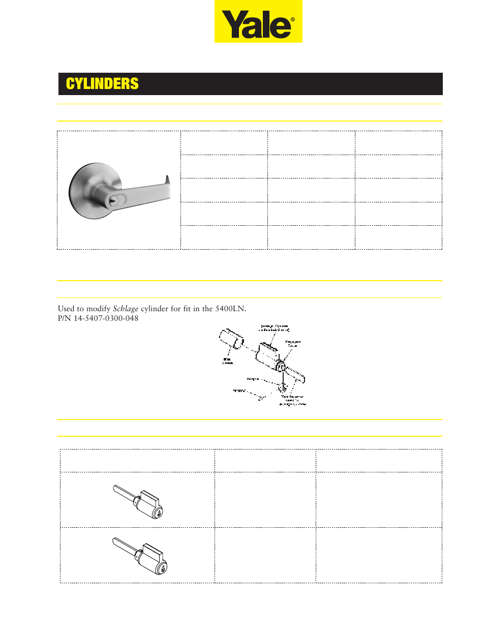 Cylinders, 107s schlage, C & sargent | La keyway | Assa 5400LN SERIES User Manual | Page 9 / 16