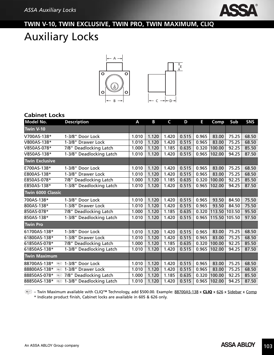 Auxiliary locks, Cabinet locks | Assa high security lock User Manual | Page 104 / 146
