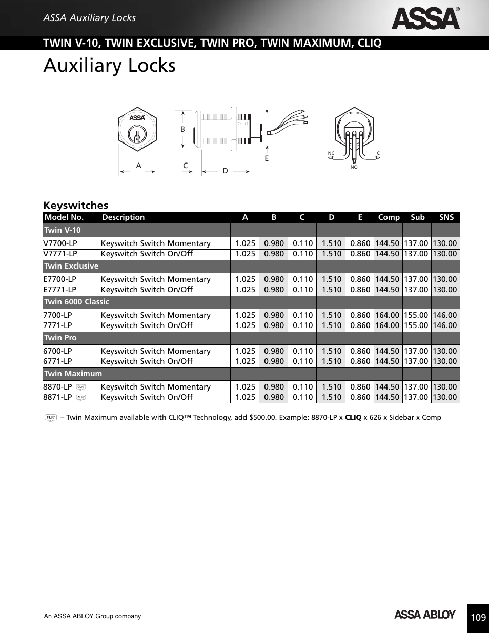 Auxiliary locks, Keyswitches | Assa high security lock User Manual | Page 110 / 146