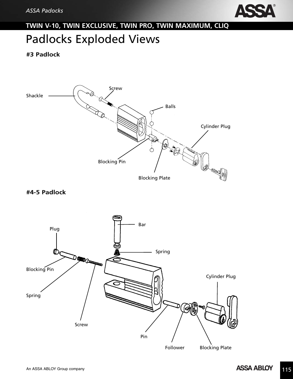 Padlocks exploded views | Assa high security lock User Manual | Page 116 / 146