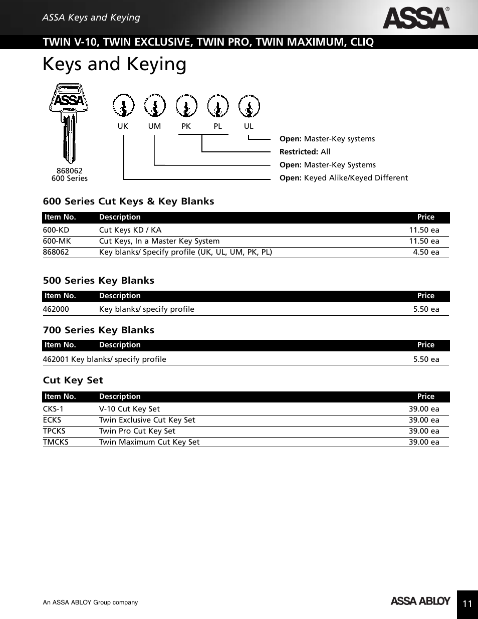 Keys and keying | Assa high security lock User Manual | Page 12 / 146