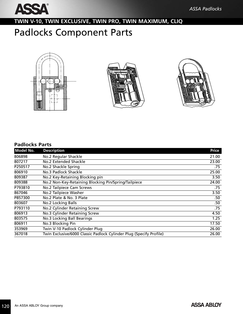 Padlocks component parts | Assa high security lock User Manual | Page 121 / 146