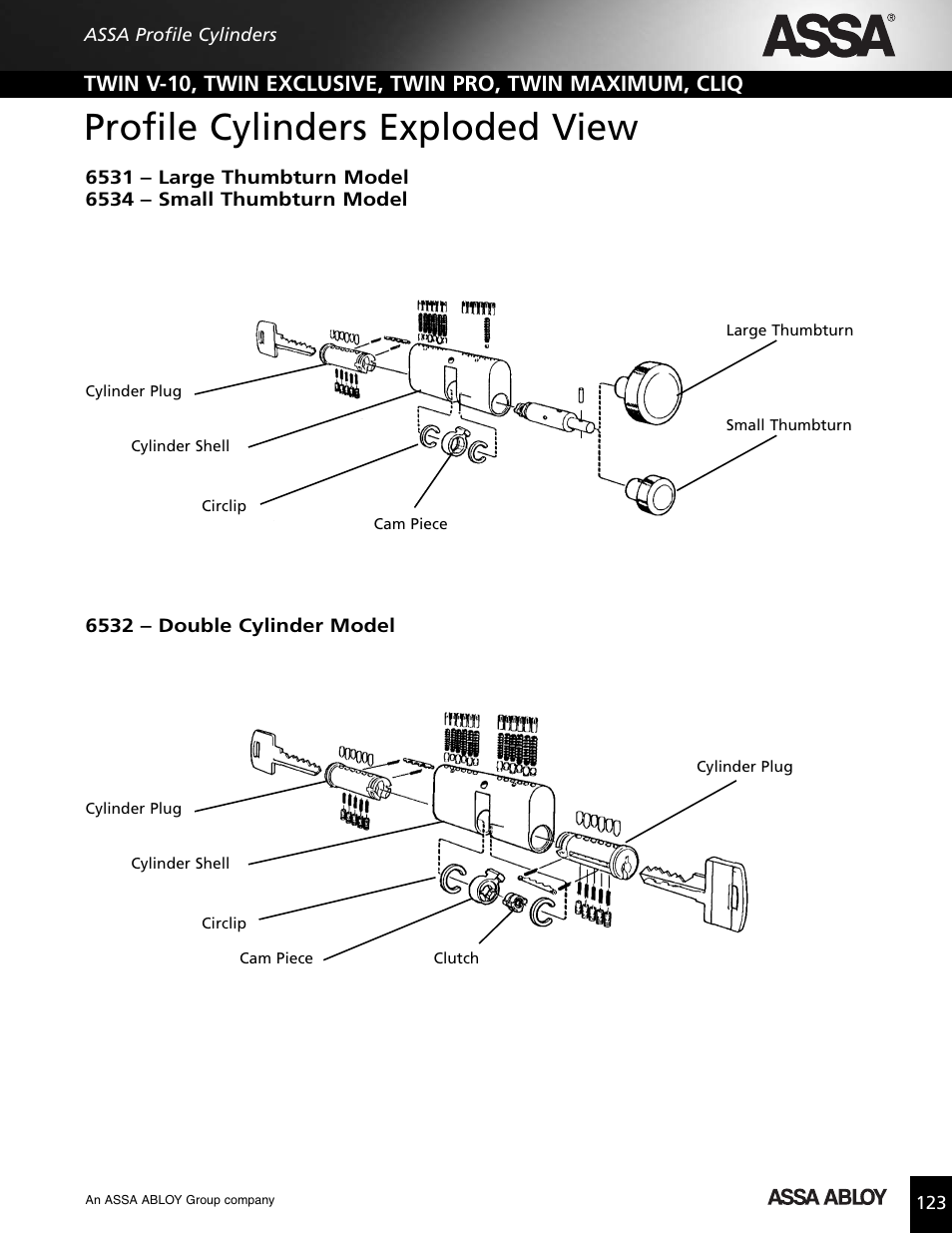 Profile cylinders exploded view | Assa high security lock User Manual | Page 124 / 146