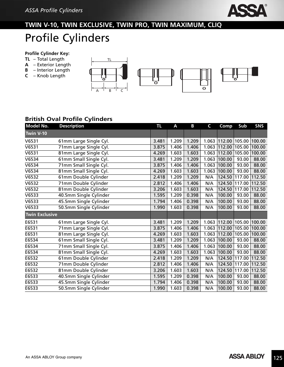 Profile cylinders, British oval profile cylinders | Assa high security lock User Manual | Page 126 / 146
