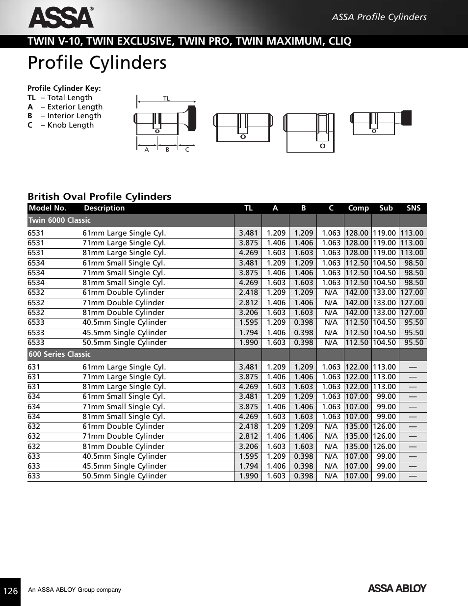Profile cylinders, British oval profile cylinders | Assa high security lock User Manual | Page 127 / 146