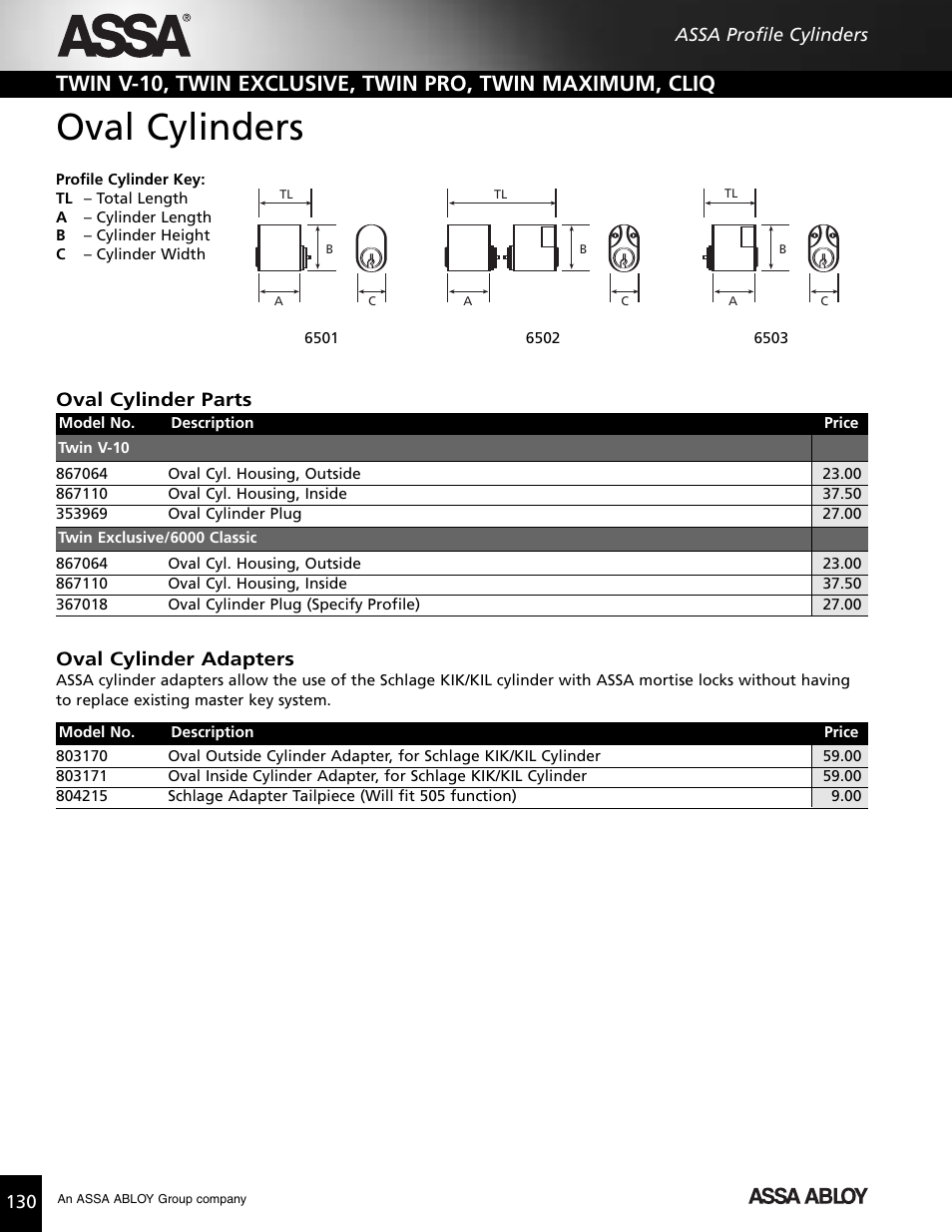 Oval cylinders, Oval cylinder parts, Oval cylinder adapters | Assa high security lock User Manual | Page 131 / 146