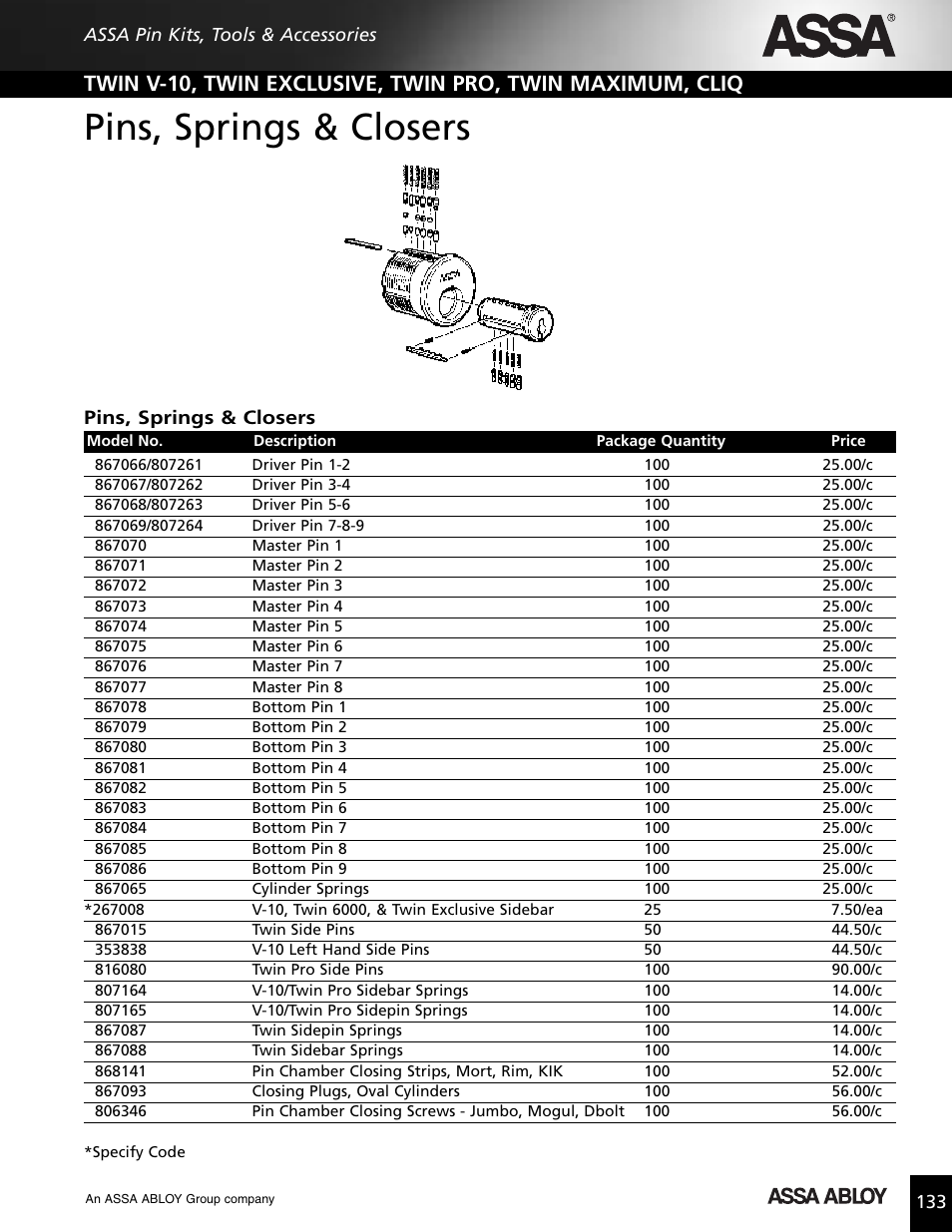 Pins, springs & closers | Assa high security lock User Manual | Page 134 / 146