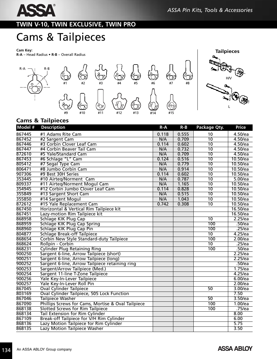Cams & tailpieces, Twin v-10, twin exclusive, twin pro | Assa high security lock User Manual | Page 135 / 146