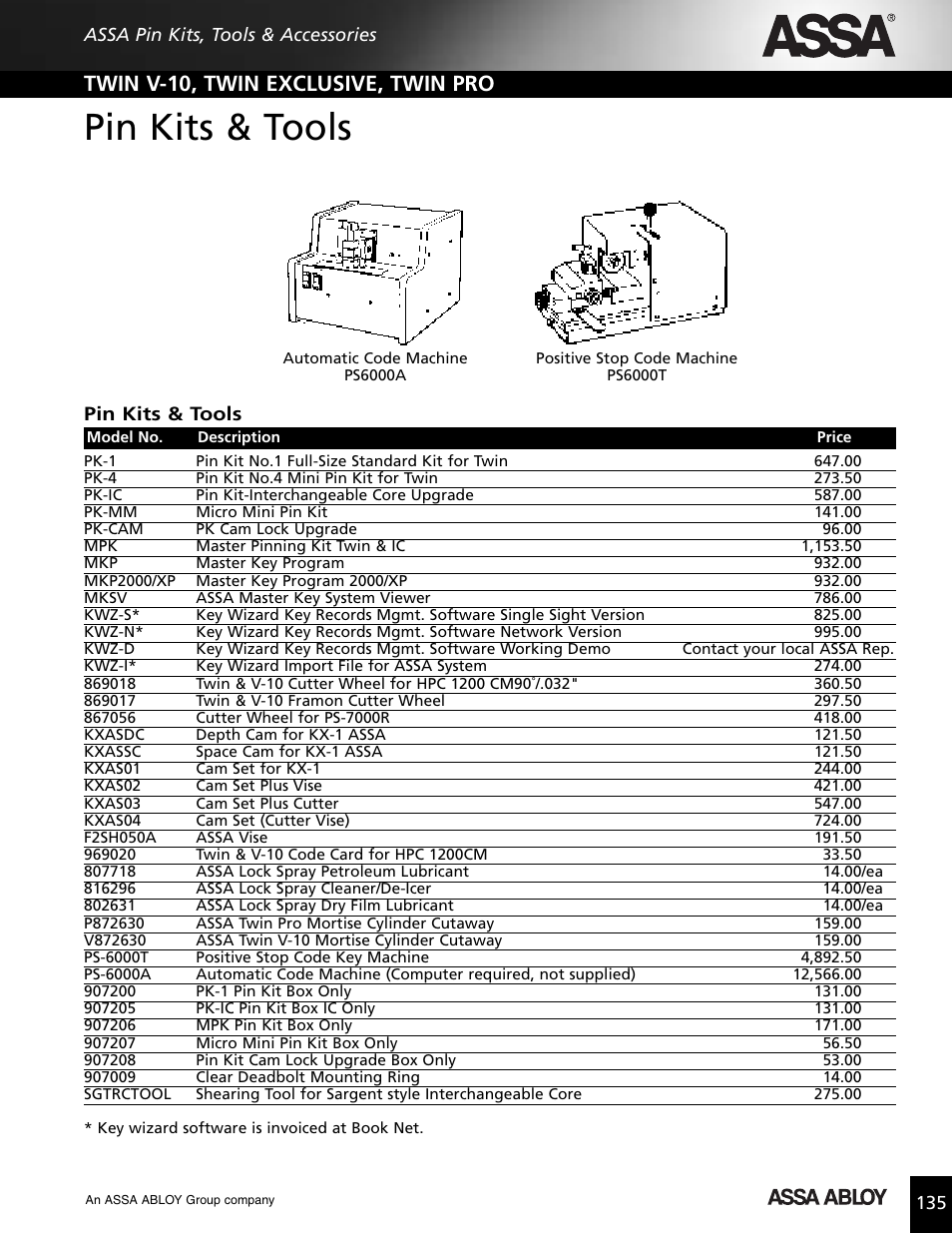 Pin kits & tools, Twin v-10, twin exclusive, twin pro | Assa high security lock User Manual | Page 136 / 146