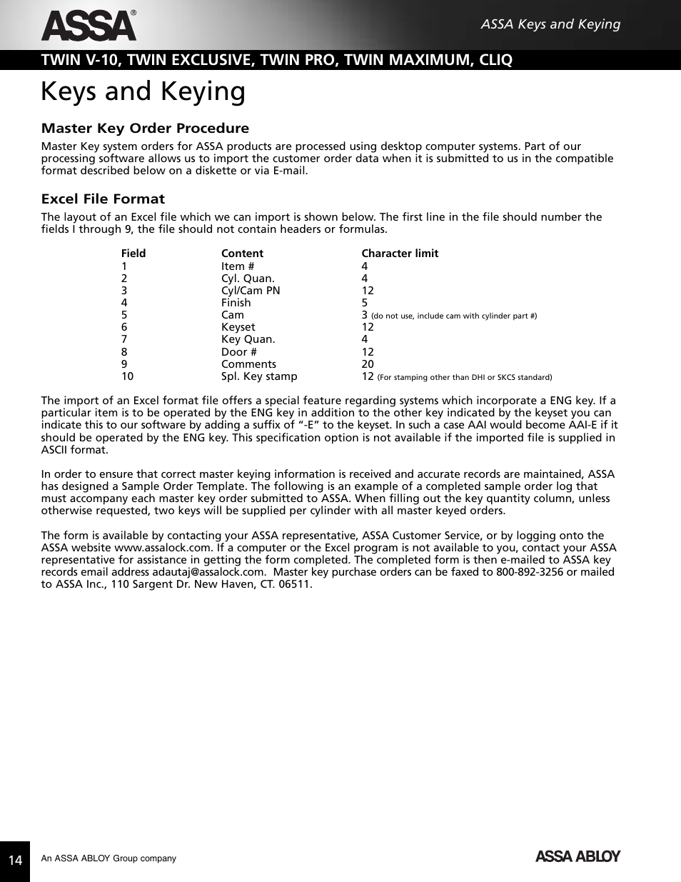 Keys and keying | Assa high security lock User Manual | Page 15 / 146