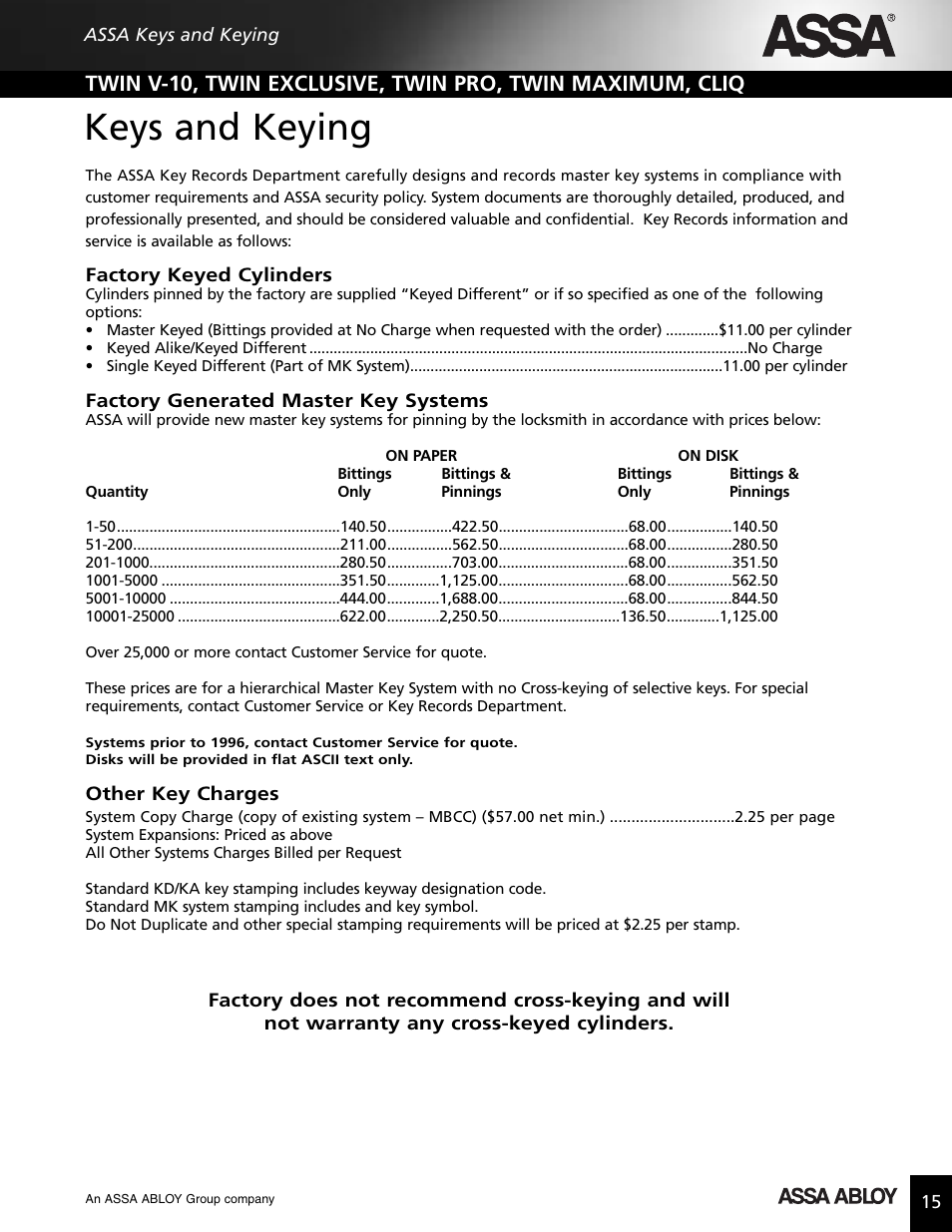 Keys and keying | Assa high security lock User Manual | Page 16 / 146