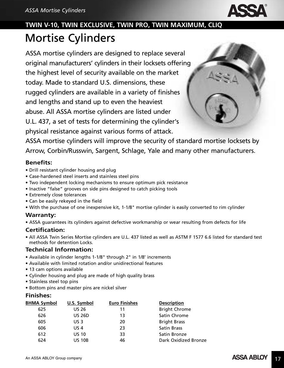 Mortise cylinders | Assa high security lock User Manual | Page 18 / 146