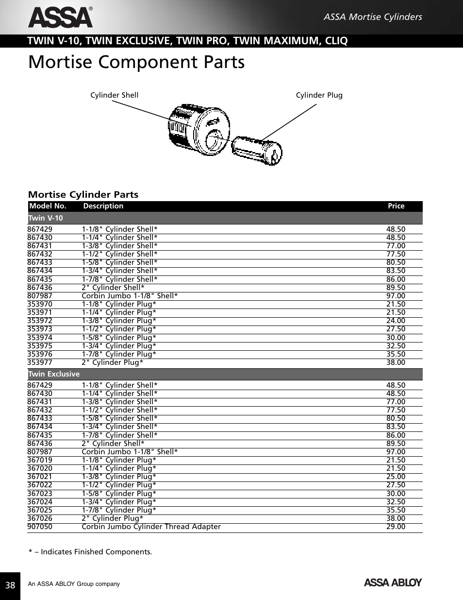 Mortise component parts, Mortise cylinder parts | Assa high security lock User Manual | Page 39 / 146