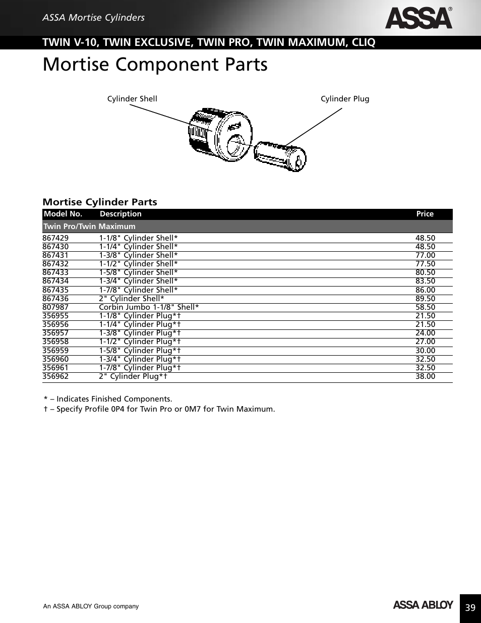 Mortise component parts, Mortise cylinder parts | Assa high security lock User Manual | Page 40 / 146