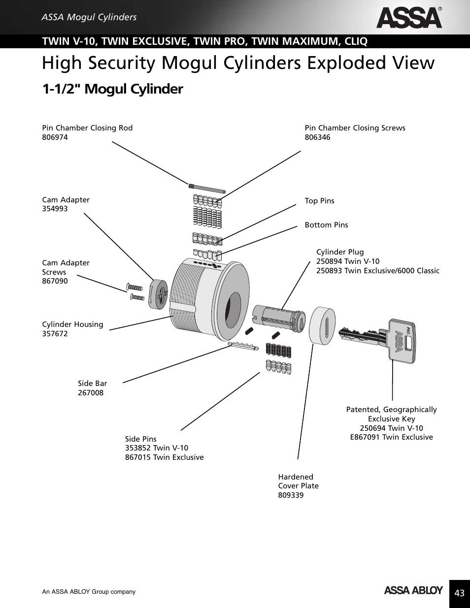 High security mogul cylinders exploded view, 1/2" mogul cylinder | Assa high security lock User Manual | Page 44 / 146