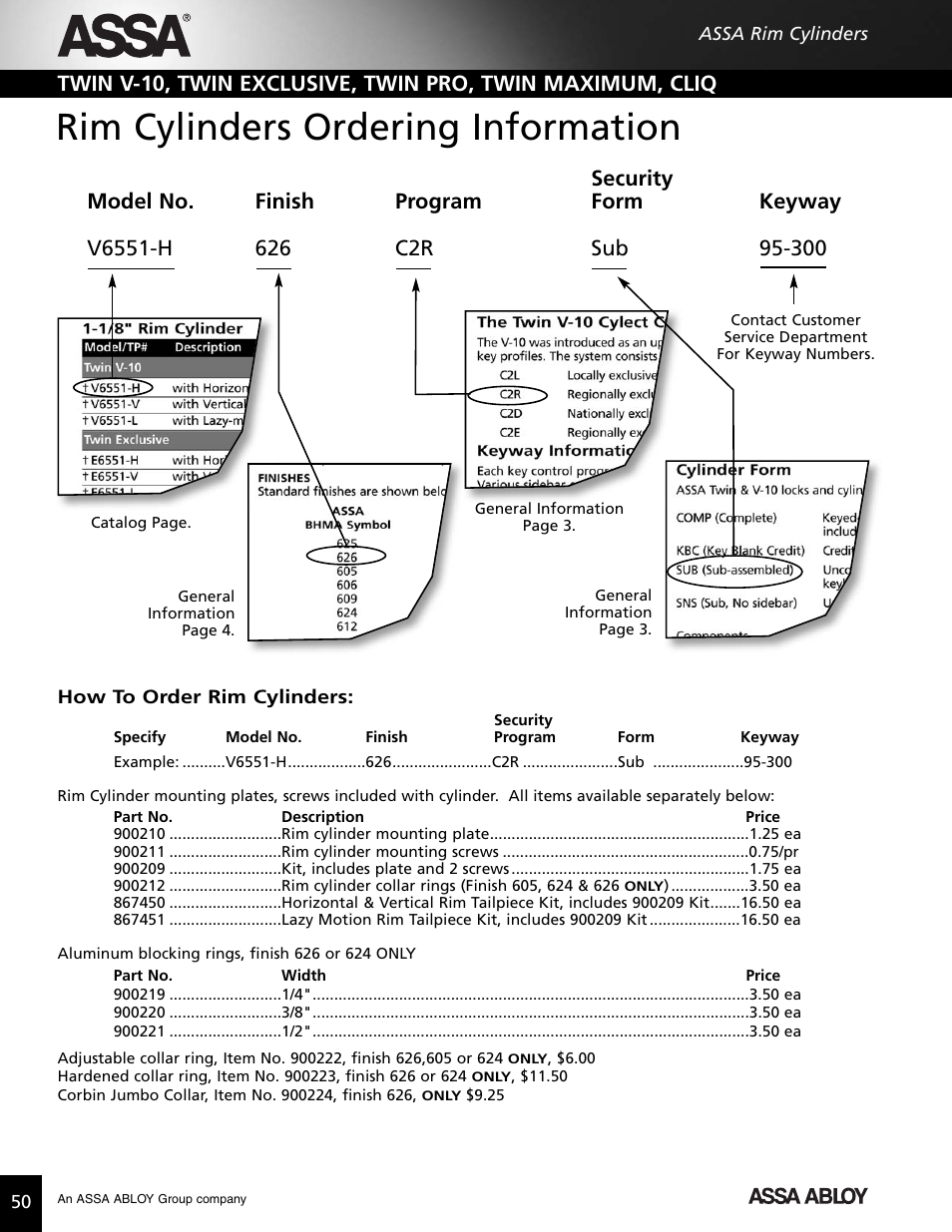 Rim cylinders ordering information | Assa high security lock User Manual | Page 51 / 146
