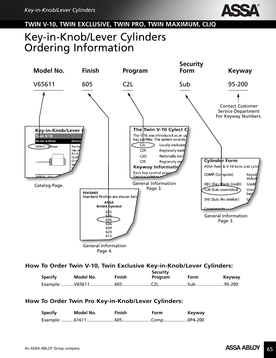 Key-in-knob/lever cylinders ordering information | Assa high security lock User Manual | Page 66 / 146