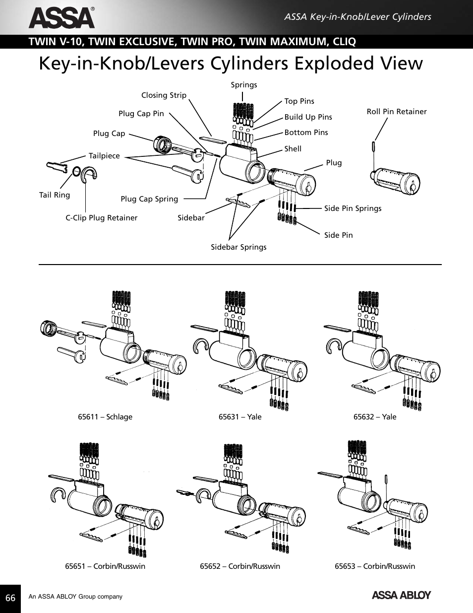 Key-in-knob/levers cylinders exploded view | Assa high security lock User Manual | Page 67 / 146