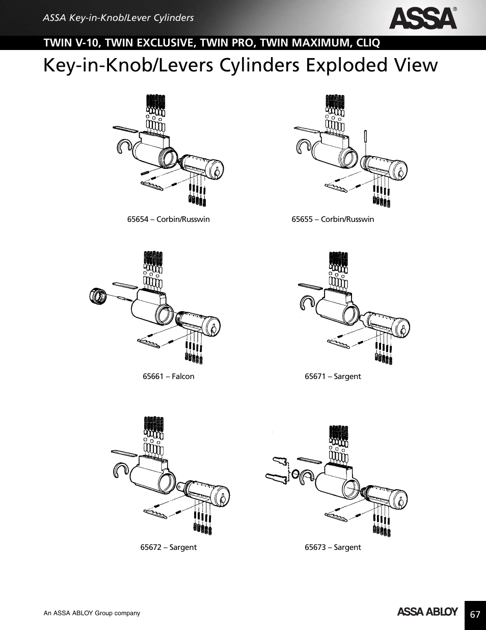Key-in-knob/levers cylinders exploded view | Assa high security lock User Manual | Page 68 / 146