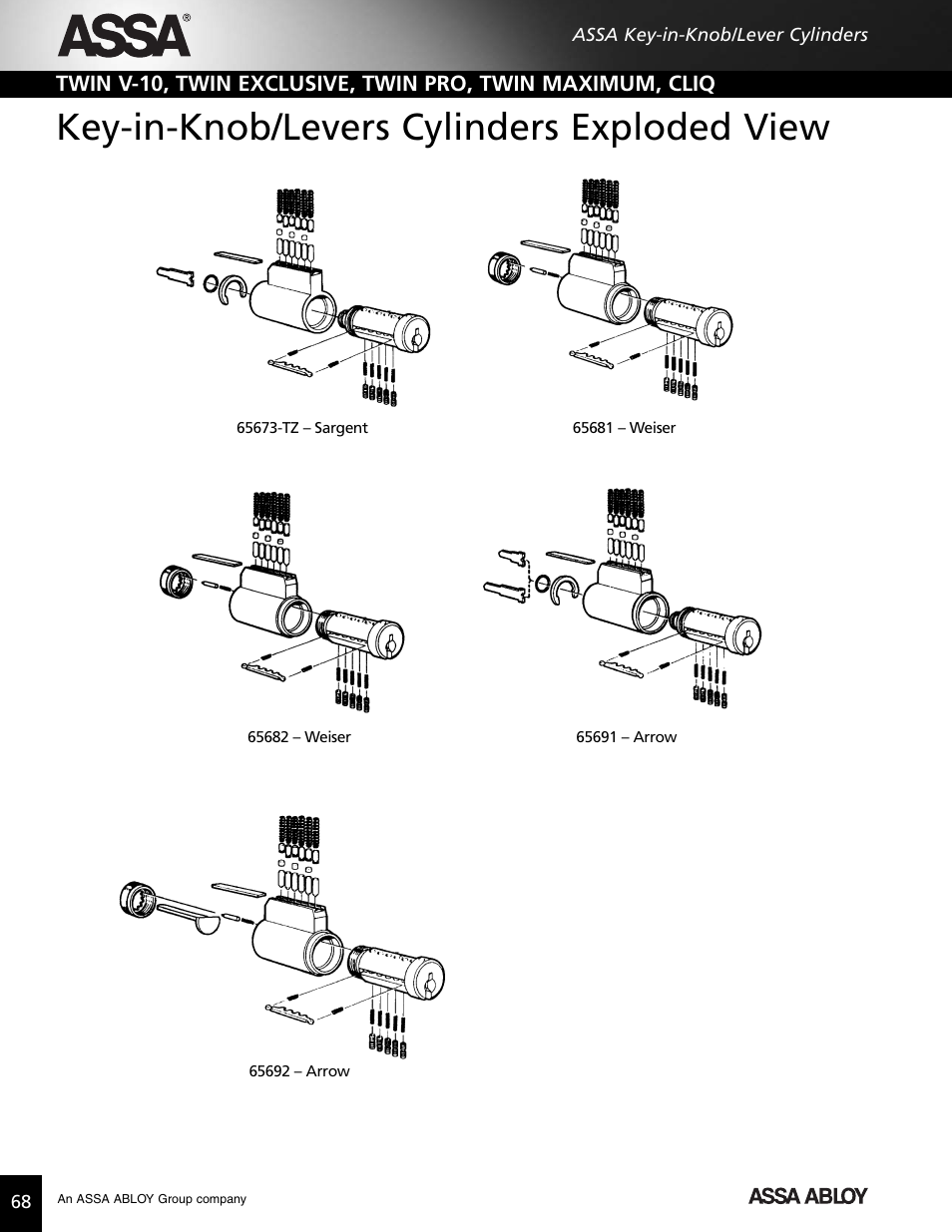 Key-in-knob/levers cylinders exploded view | Assa high security lock User Manual | Page 69 / 146