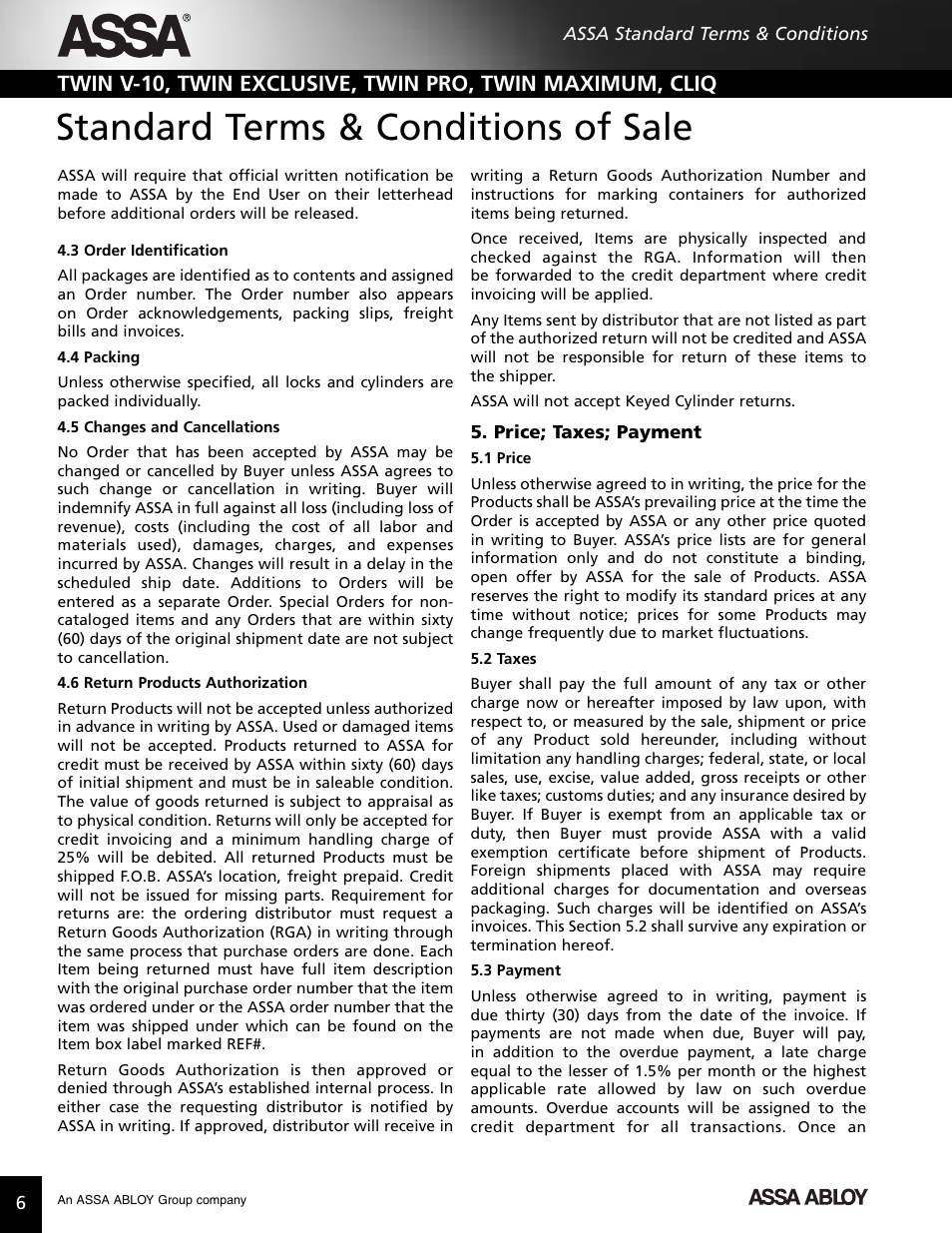 Standard terms & conditions of sale | Assa high security lock User Manual | Page 7 / 146